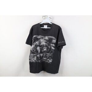 Vtg 90s Streetwear Mens Large Faded Michigan Bear Nature T-Shirt Black Cotton